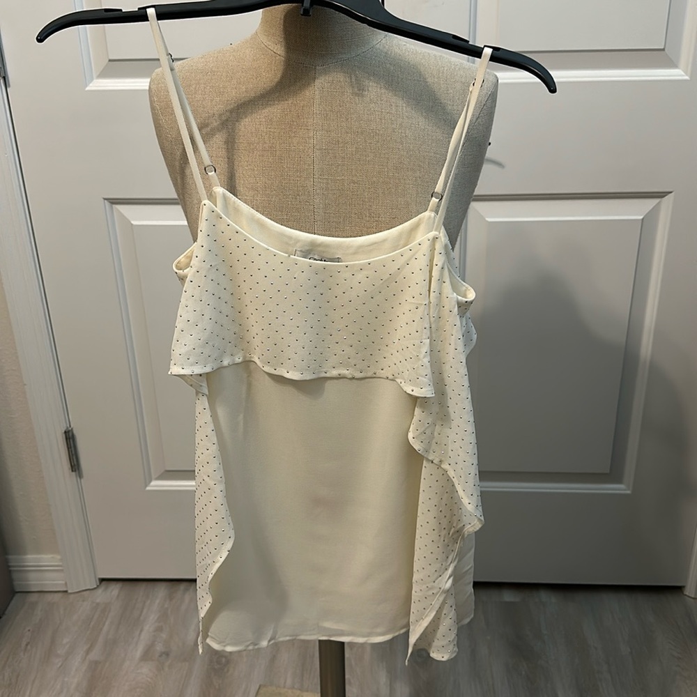 CACHE IVORY STUDDED ACCENT TANK BLOUSE SZ XS CAREER EVERYDAY DATE NIGHT